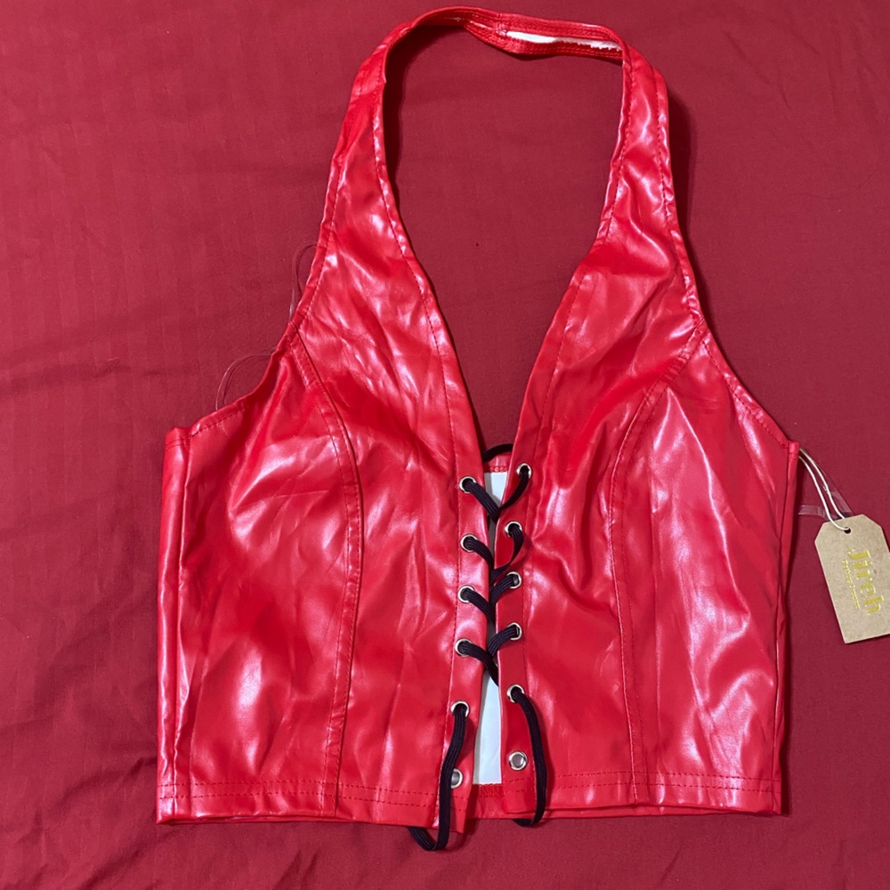 Dolls Kill Leather Lace-up Halter crop top